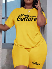 Letter Print Casual Two-Piece Set T-shirt & Workout Shorts