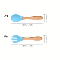 Baby Suction Plate with Self Feeding Spoon Fork BPA-Free Utensil Set
