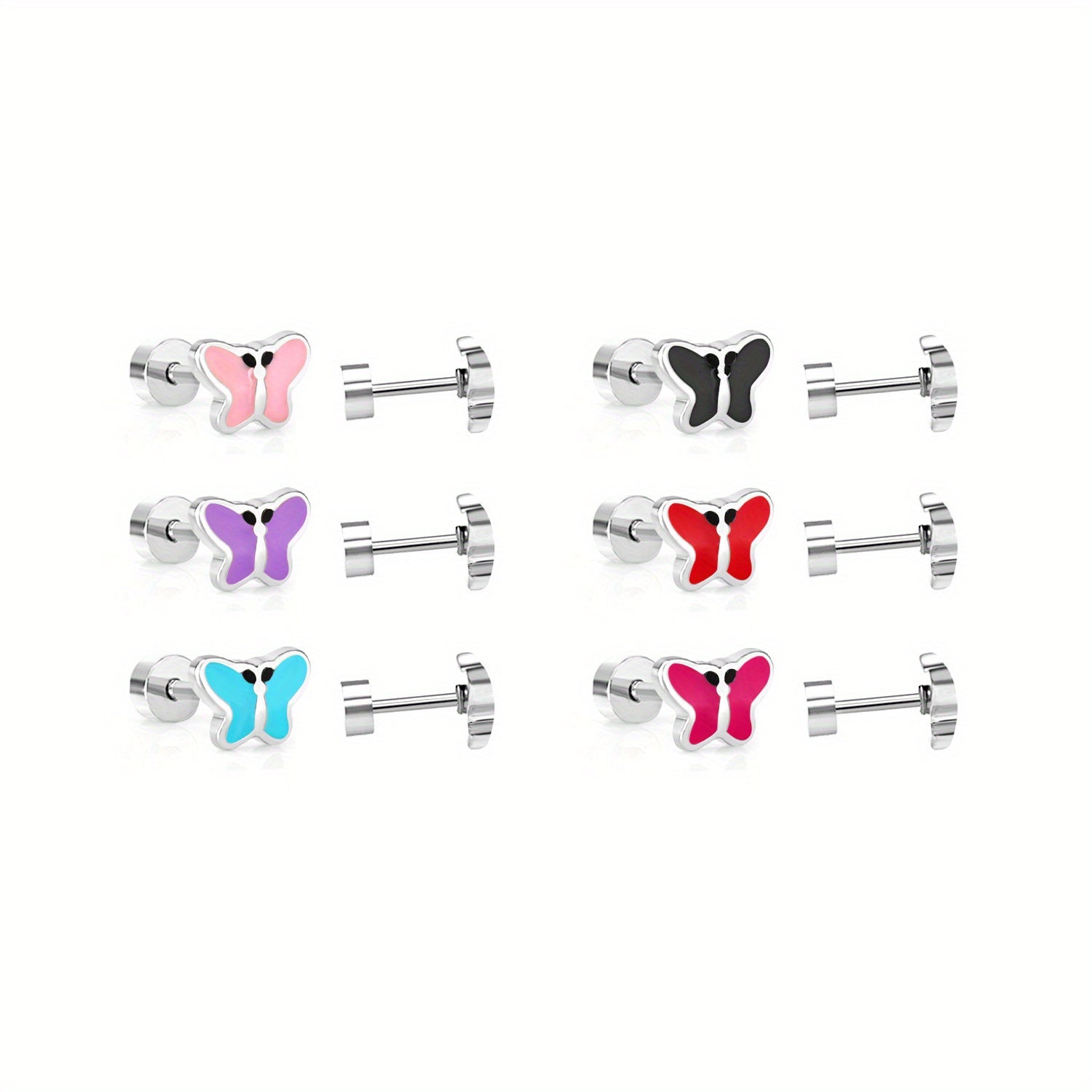 6 Pairs Mixed Butterfly Drop Earrings for Girls