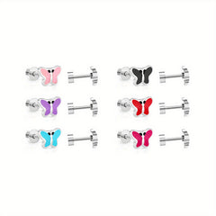 6 Pairs Mixed Butterfly Drop Earrings for Girls