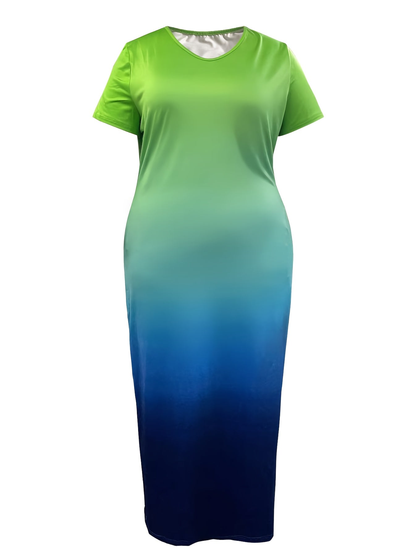 Ombre Print Short Sleeve V Neck Maxi Dress