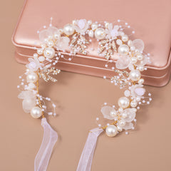 Pearl Floral Headband Golden Leaf Tiara Headgear