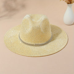 Sequins Sparkling Y2K Sun Hat Chain Decor Solid Fedora Cap