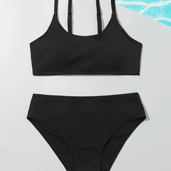 2pcs Solid Bikini Swimsuit Set for Girls