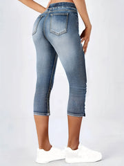 Elastic Waist Capris Jeans Drawstring Slim Fit