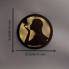 Children's Room LED Wall Clock Lamp Retro Wooden Sign Sticker Hanging Light