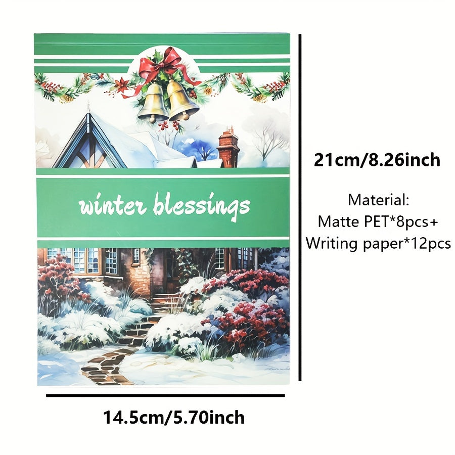 Winter Christmas Sticker Book Large Size Vintage Flower PET Paper Stickers
