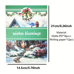 Winter Christmas Sticker Book Large Size Vintage Flower PET Paper Stickers