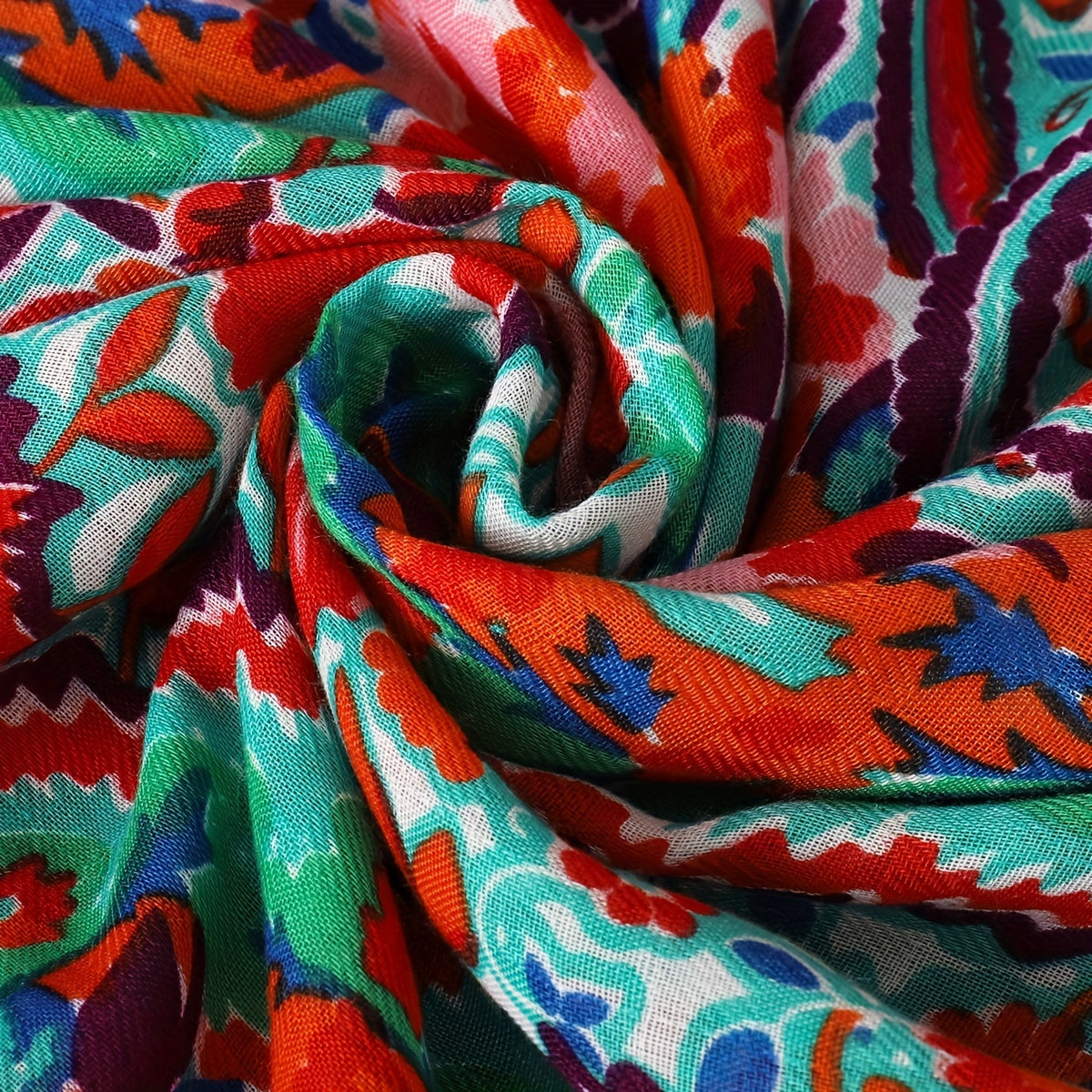 Vintage Flower Print Scarf Bohemian Red Tassel Shawl