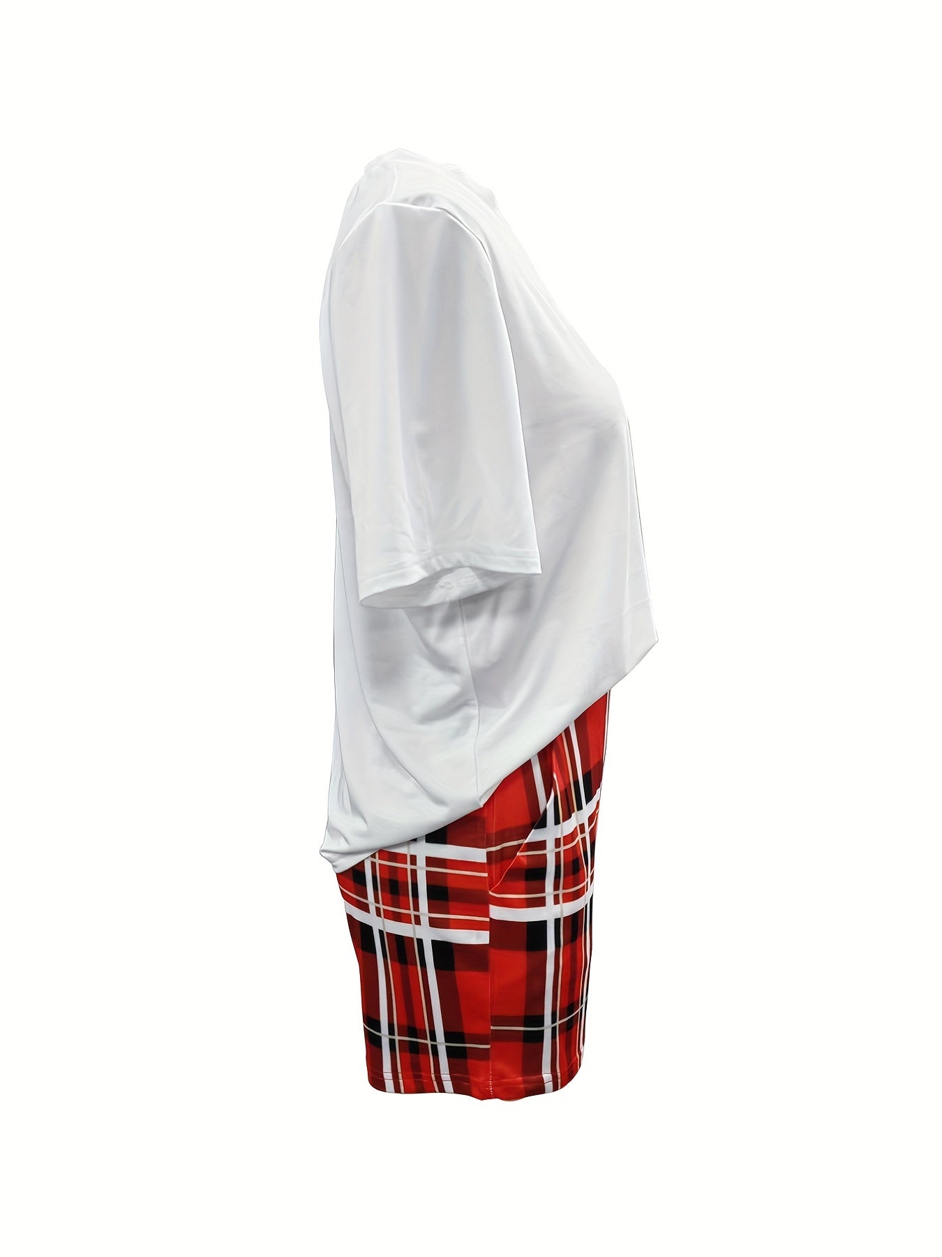 Plaid Two Piece Set Short Sleeve T-shirt & High Waist Shorts
