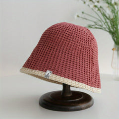 Knitted Bucket Hat Foldable Crochet Cloche Hat Casual Thin Sunscreen Basin Hats