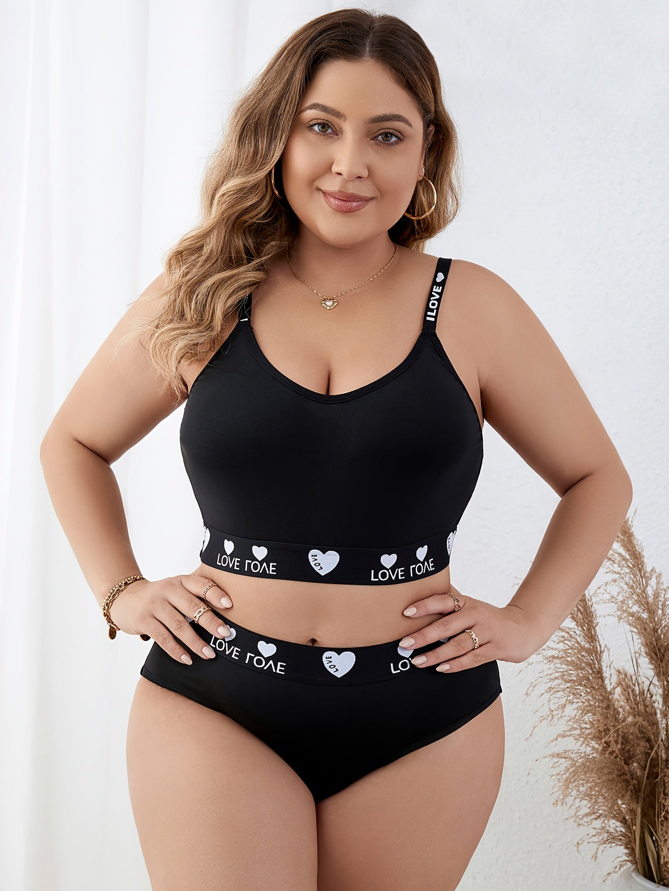 Heart & Letter Tape Longline Bra & Panty Set