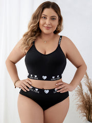 Heart & Letter Tape Longline Bra & Panty Set