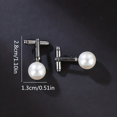 Round Pearl French Cufflinks Gun Base 2 Cufflinks Set