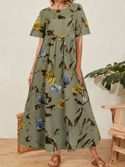 Floral Print Short Sleeve Maxi Dress