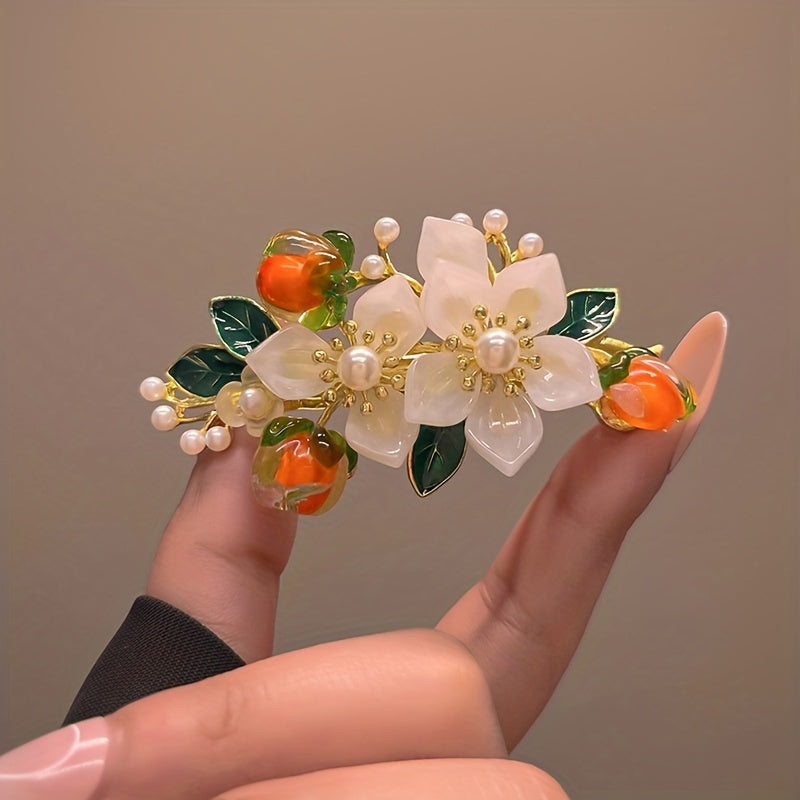 1pc Everything Goes Well Faux Pearl Hair Clip Women's Flower Spring Clip