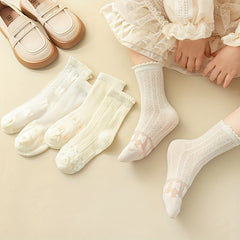5Pairs Kids Summer Thin Mesh Breathable Lace Up Boat Socks