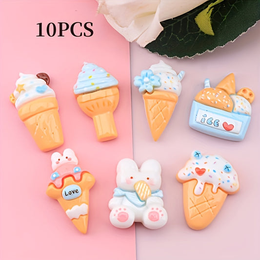 10pcs Random Mixed DIY Rabbit Ice Cream Ear Jewelry Resin Accessories Stationery