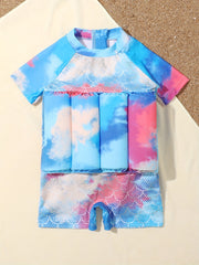 Kids Float Swimsuit Short Sleeve Infant Toddler Swimwear For Girls Boys