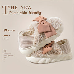 Bowknot Plush Cloud Slippers Cozy Slip On Platform Fuzzy Shoes