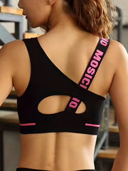 Letter Print Sports Bra Hollow Out Running Workout Tank Bra Women's Lingerie