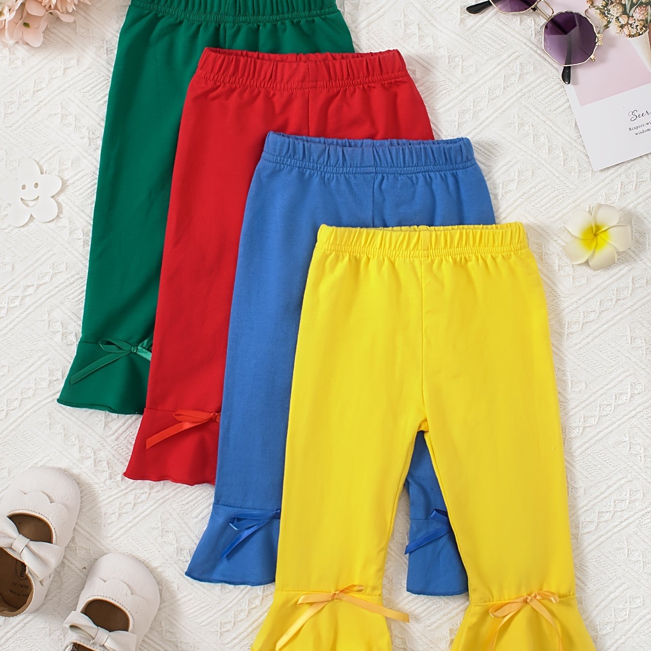Baby Multicolor Comfortable Solid Trousers 3pcs Set Kids Flared Leg Pants
