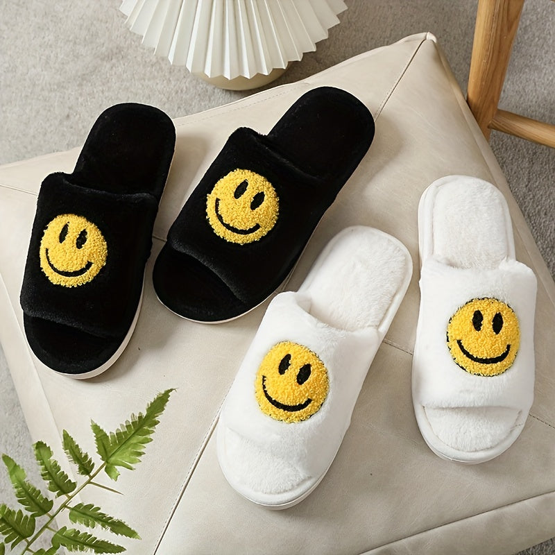 Women's Smile Face Pattern Slippers Casual Slip On Plush Shoes