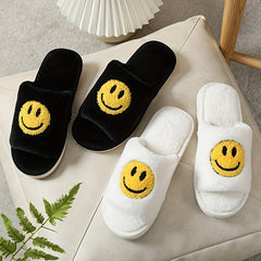 Women's Smile Face Pattern Slippers Casual Slip On Plush Shoes