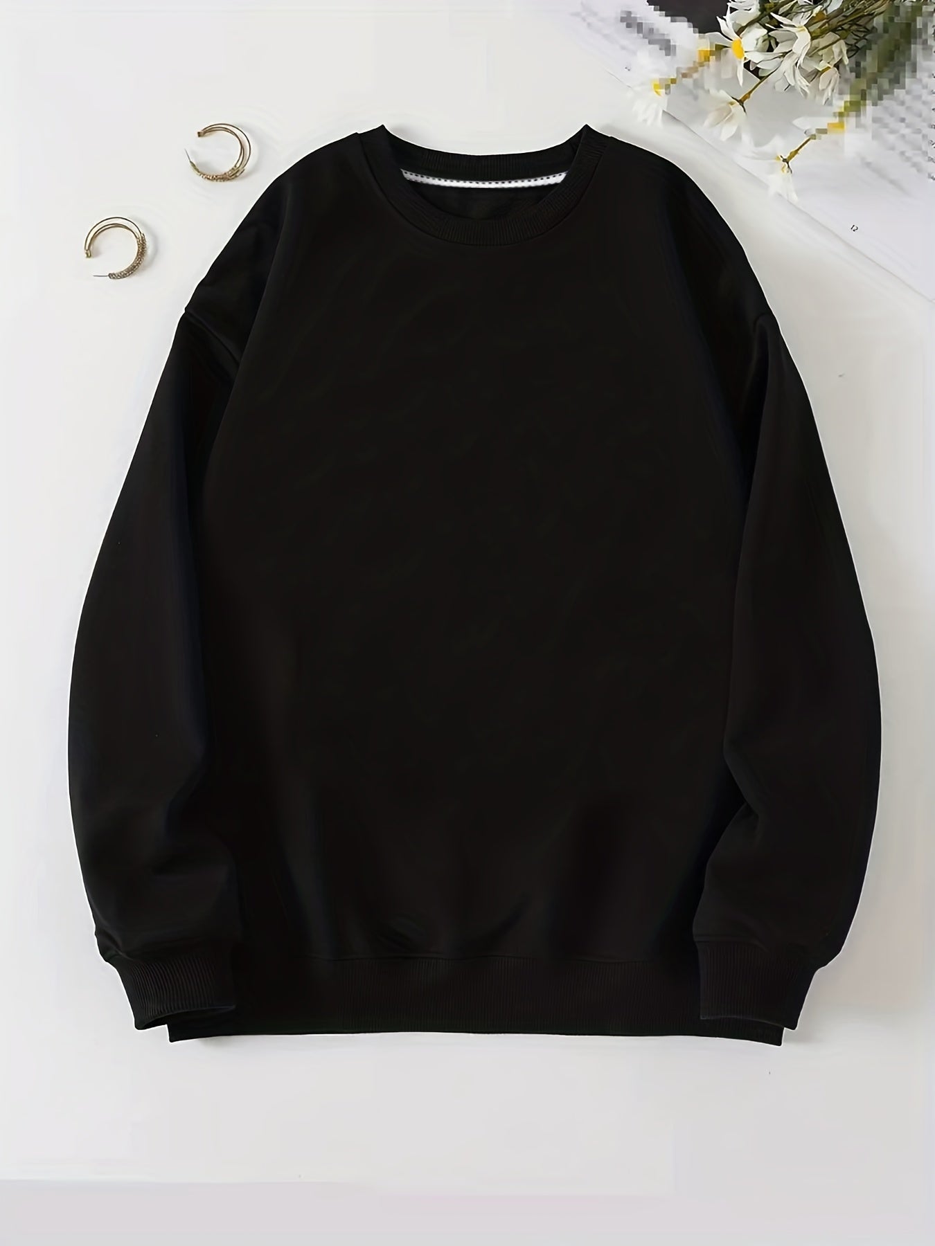 Long Sleeve Solid Crew Neck Sweatshirt