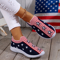 Women's Star & Stripe Pattern Slip on Walking Shoes Independence Flying