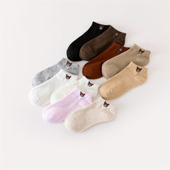 10 Pairs Cartoon Bear Print Socks & Lightweight Low Cut Ankle Socks