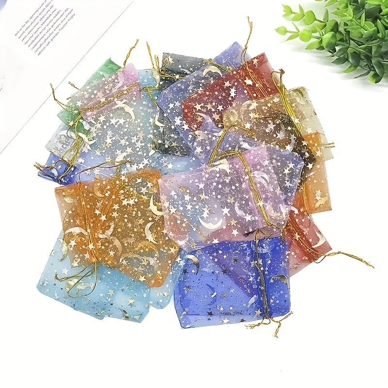 20pcs Golden Stars Moon Drawstring Gauze Bag for Candy Jewelry