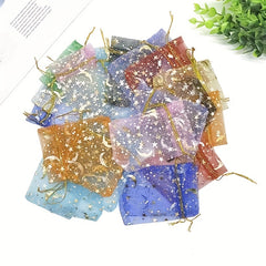 20pcs Golden Stars Moon Drawstring Gauze Bag for Candy Jewelry
