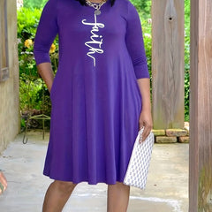 Casual Dress Women's Plus Letter Print Half Sleeve Round Neck Dress