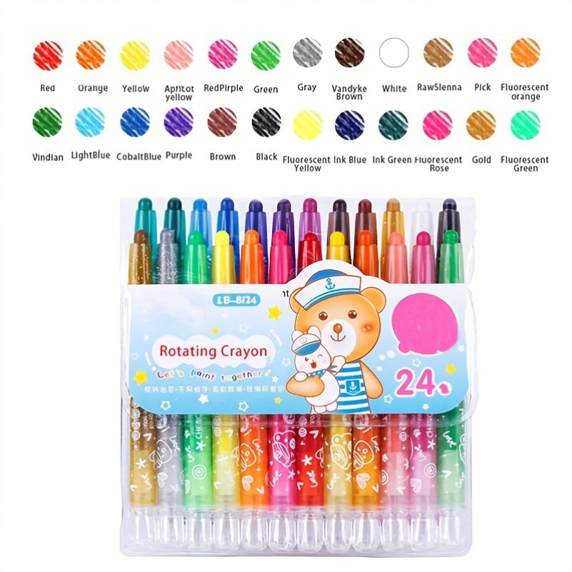 24 Rotating Crayon Set with Twistable Medium Point - Red and Other Colors