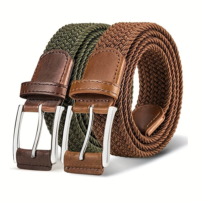 Men's Non-Porous Elastic Woven Pin Buckle Belt