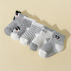 5 Pairs Gray Panda Baby Socks for Your Little Boy