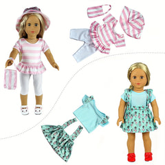 18 Inch Doll Clothes and Accessories Set - 10 Outfits and Glasses