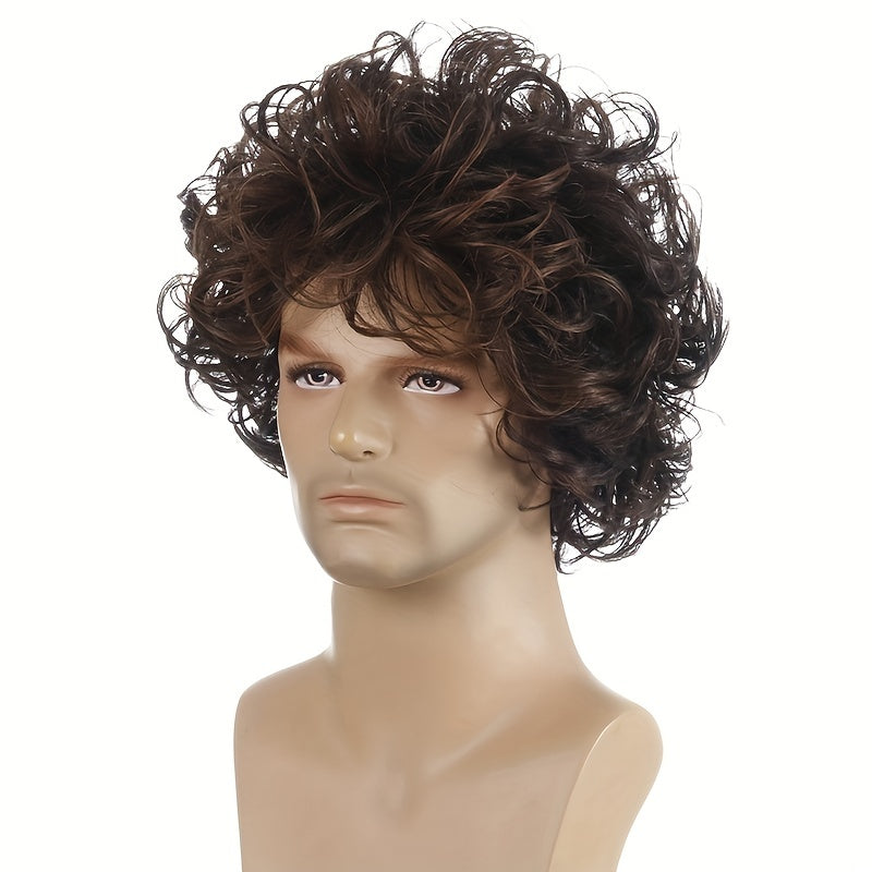 Curly Synthetic Short Hair Men's Wig for Parties