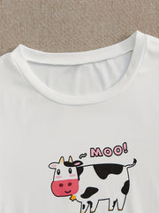 Cow Print Pajamas Set Short Sleeve Crew Neck Top & Shorts & Pants