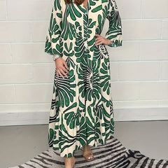 Women's Floral Print Bell Sleeve Maxi Smock Dress