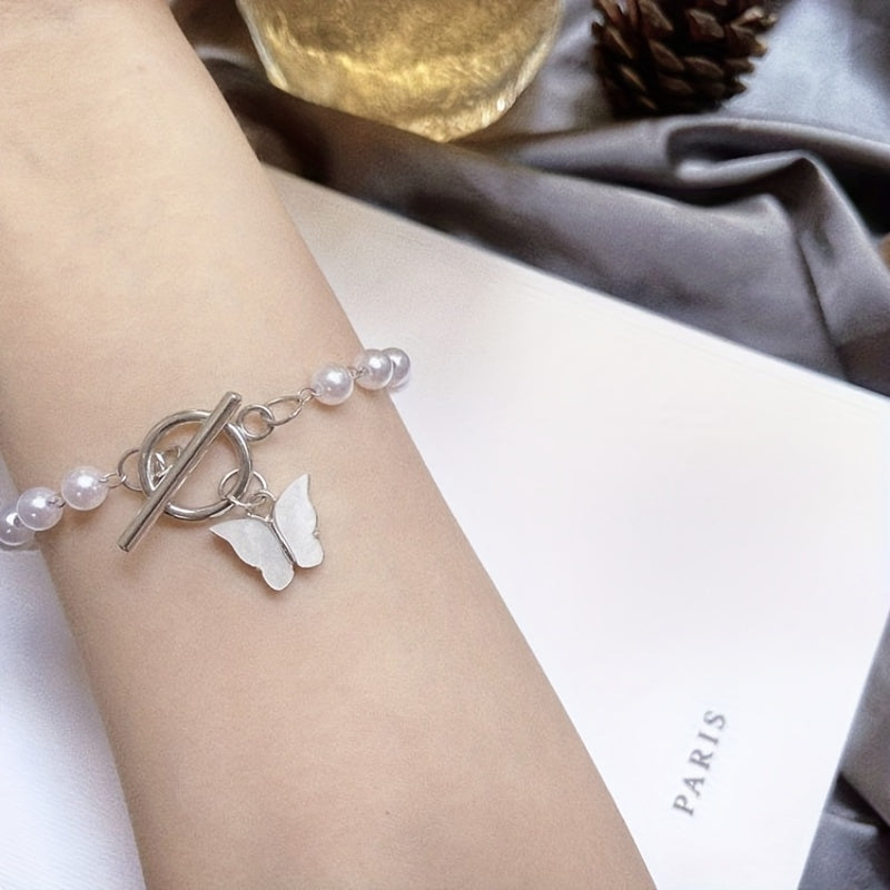Y2K Butterfly Pendant Pearl Bracelet Decorative Accessories