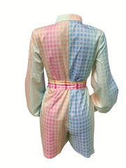 Colorful Plaid Jumpsuit Long Sleeve Casual Jumpsuit