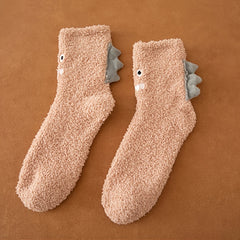 Cartoon Dinosaur Fuzzy Socks Soft Fluffy Slipper Socks Winter Cozy Warm Socks