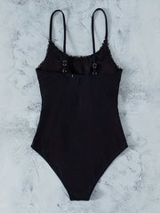 Leopard Print Ruffle Scoop Neck One Piece Swimsuit Women's Swimwear
