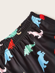 Dinosaur Print Elastic Waist Shorts for Summer