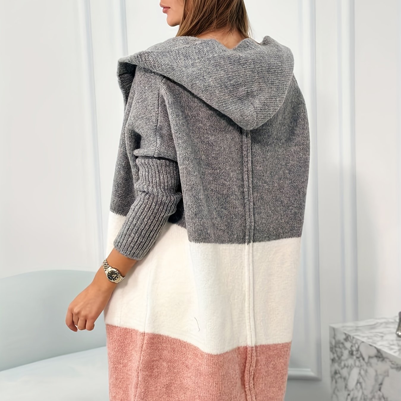 Colorblock Hooded Cardigan