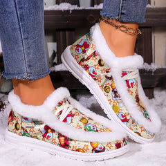 Snowman Christmas Snow Boots Warm Plush Lace-up Flat