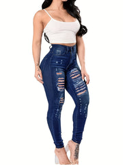 Ripped Holes Casual Skinny Jeans Slim Fit Slash Pockets Distressed High Stretch