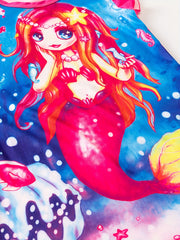 Anime Mermaid Print Sleeveless Ruffle Nightdress for Girls